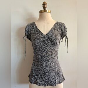 Express Black & White Floral Silk Blouse - Size XS